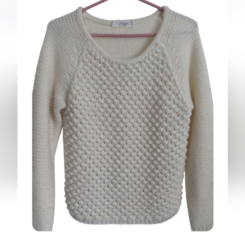 💫Interdee Paris Fashion Women's Crew Neck Cable  Knit Woolen Cream Sweater